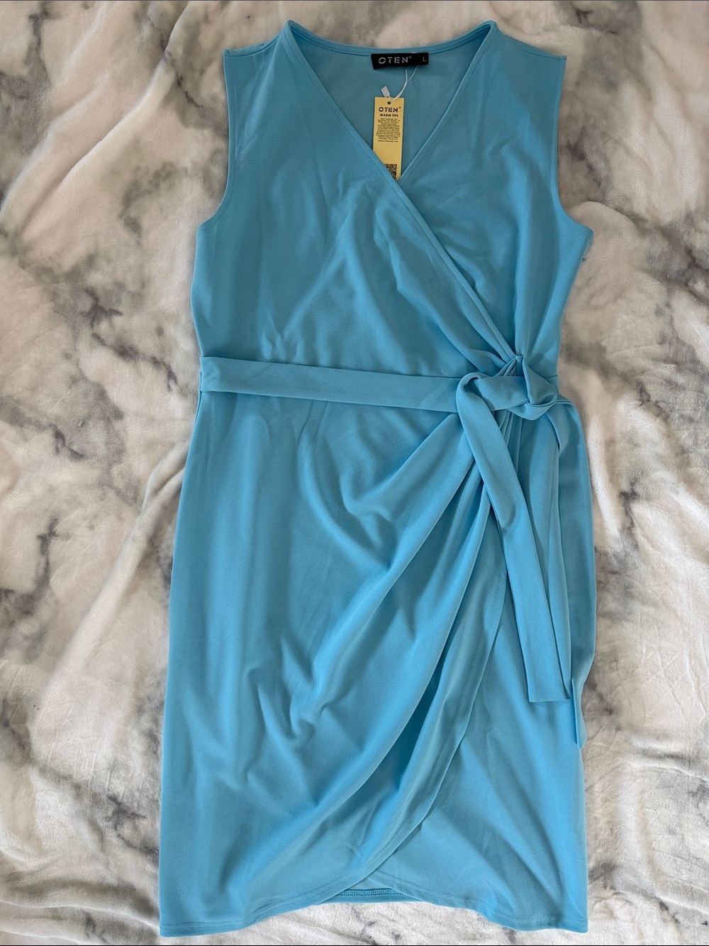 OTEN Sleeveless Wrap Midi Dress in Sky Blue